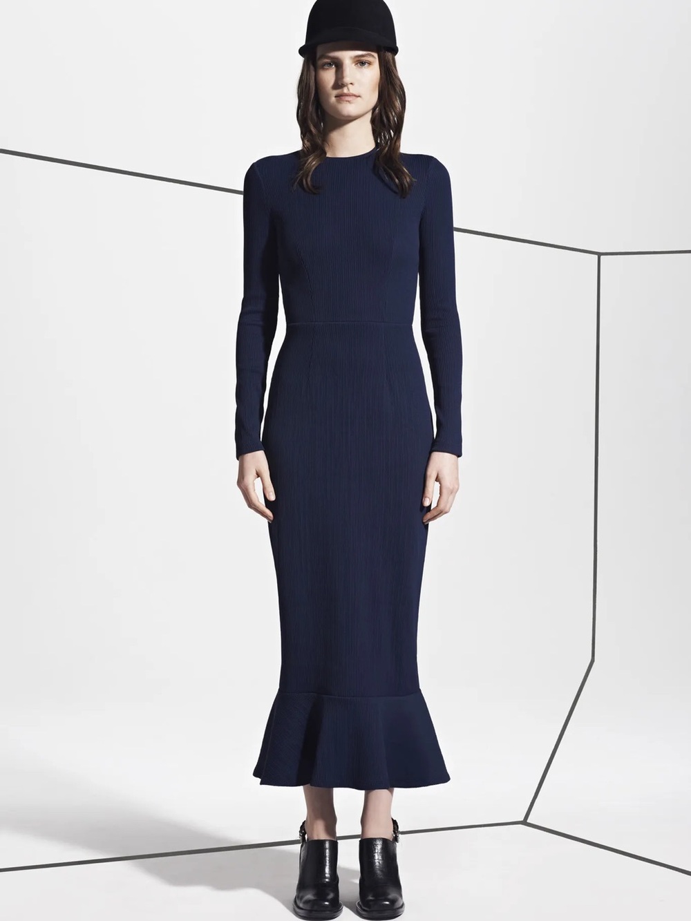 OPENING CEREMONY Long Sleeve Ribbed Peplum Maxi Dress Navy BodyCon Women’s XS